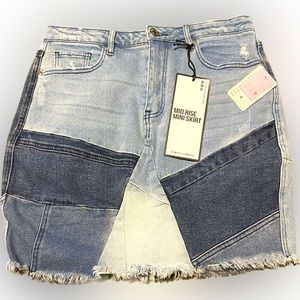 Mid Rise Distressed Mini Skirt by Almost Famous